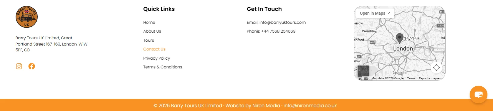 Barry Tours website footer