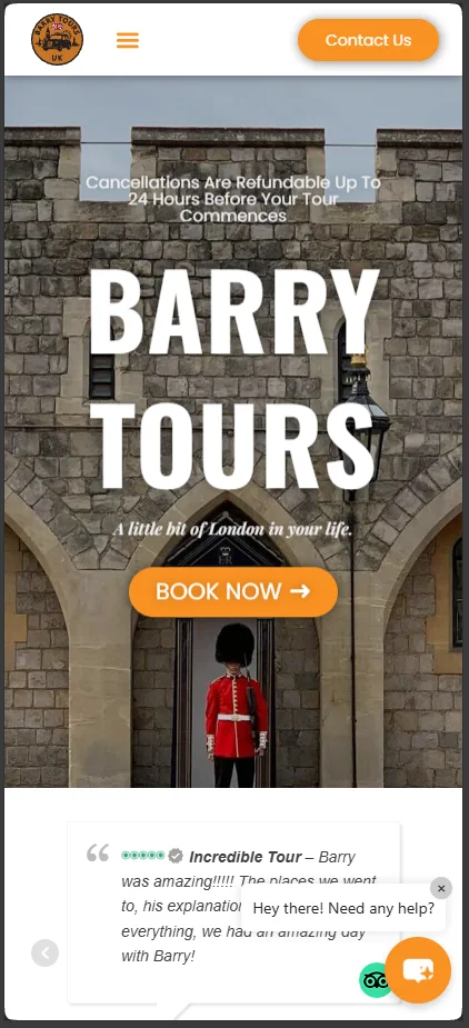 Barry Tours mobile homepage